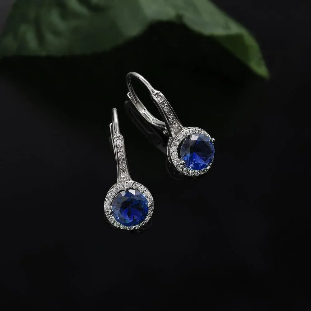 925 Sterling Silver Cubic Zirconia Halo Leverback Dangle Bridal Earrings for Wom - Picture 2 of 4